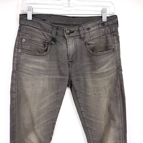 R13 Boy Skinny Womens 25 Jeans Slate Grey Vintage Ankle Factory whiskering - Picture 3 of 12
